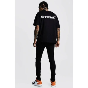 Erkek Siyah Oversize Tişört Official Sırt Baskılı T-Shirt