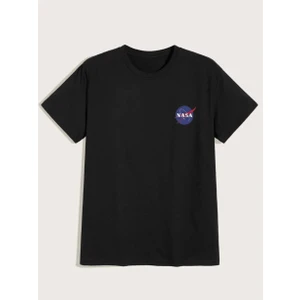 Erkek Siyah T-Shirt Nasa Logo Baskılı Oversize Tişört