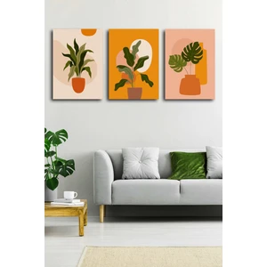 Stella Store Tropikal Yaprak Soyut Modern Minimal  Kanvas Tablosu 3'lü Canvas Tablo Seti
