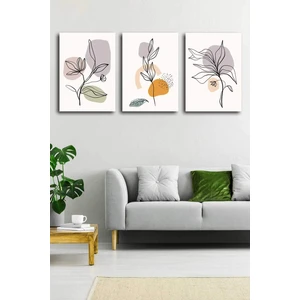 Stella Store Tropikal Soyut Çiçekler Modern Minimal  Kanvas Tablosu 3'lü Canvas Tablo Seti
