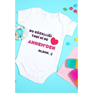 Tuğba Baby Baskılı Tasarım Bebek Zıbını - Çıtçıtlı Body (Bu Güzelliği Tabi Ki De Annemden Aldım!)