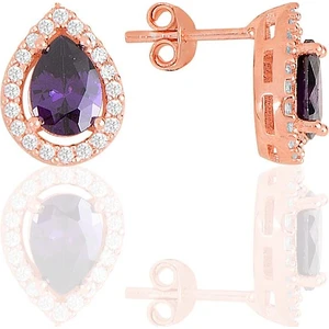 Söğütlü Silver Gümüş Rose Ametis Taşlı Damla Modeli Küpe