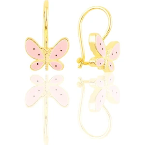 Söğütlü Silver Gümüş Altın Yaldızlı Mineli Çengelli Gümüş  Küpe