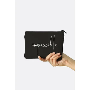 Impossible Baskılı Siyah Kanvas Makyaj Çantası