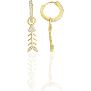 Söğütlü Silver Gümüş Altın Yaldızlı Zirkon Taşlı Balık Kılçığı Küpe