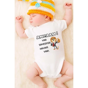 Tuğba Baby Baskılı Tasarım Bebek Zıbını - Çıtçıtlı Amcam Var Sayesinde Havam Var!