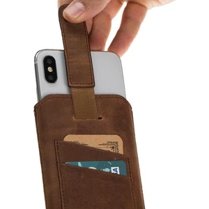 Apple iPhone X-Xs Max Uyumlu Deri Kartlıklı Kese Kılıf Mccc G2 Kahve