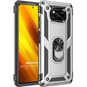 Xiaomi Poco X3 Tank Zırh Yüzüklü Mıknatıslı Standlı Kılıf Gümüş