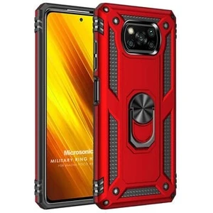 Xiaomi Poco X3 Tank Zırh Yüzüklü Mıknatıslı Standlı Kılıf Kırmızı