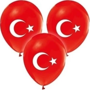 Bal10 Dünyası 50 Adet Türk Bayraklı Kırmızı Baskılı Balon 23 Nisan - 29 Ekim Süslemesi