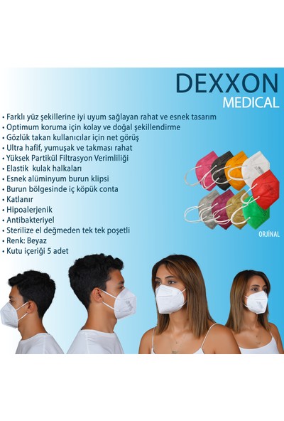 Dexxon Medical Maske Ffp2 Elastik Kulaklı Beyaz-5 Adet
