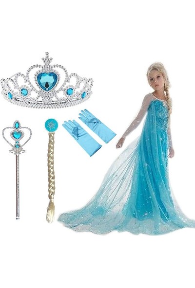 Zigver Kız Çocuk Frozen Elsa Örgü Saç Taç Asa Elsa Parti Seti