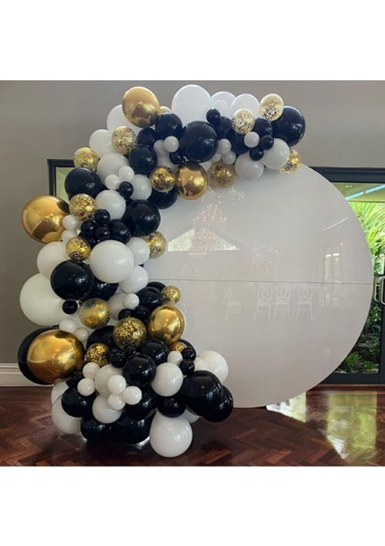 100 Adet Beyaz, Siyah, Şeffaf, Krom Gold Balon ve 5mt Balon Zinciri