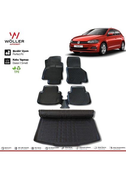 Volkswagen Polo Paspas Bagaj Havuzu Set 2017 2021 Arası 3D Wöller Ultraflex Set