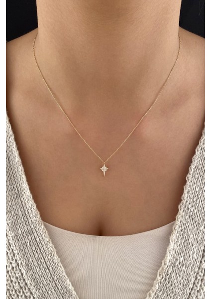14 Ayar Altın Mini Taşlı Kuzey Yıldızı Kolye