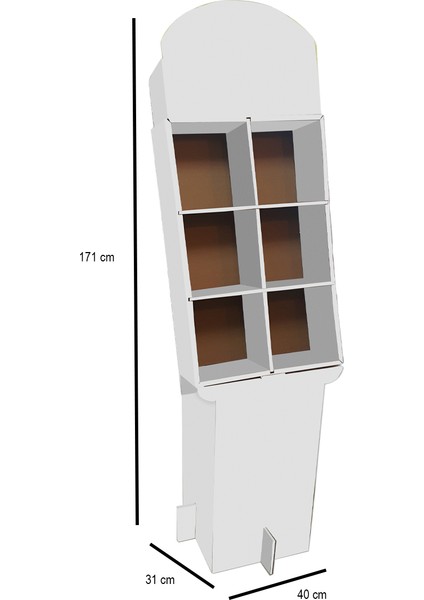 STD18 31X40X171 cm 3 Raf 6 Bölme Dikey Karton Teşhir Standı