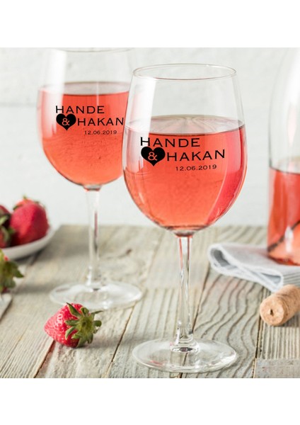 Sevgililere Özel Isimli Renkli Baskılı Ikili Şarap Kadehi Seti-3