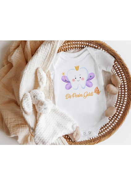 Niles Baby Design For Baby Diş Perim Geldi Yazılı Organik Kısa Kol Zıbın