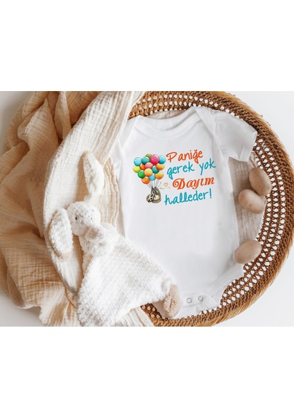 Niles Baby Design For Baby Panik Gerek Yok Dayım Halleder Yazılı Kısa Kol Zıbın