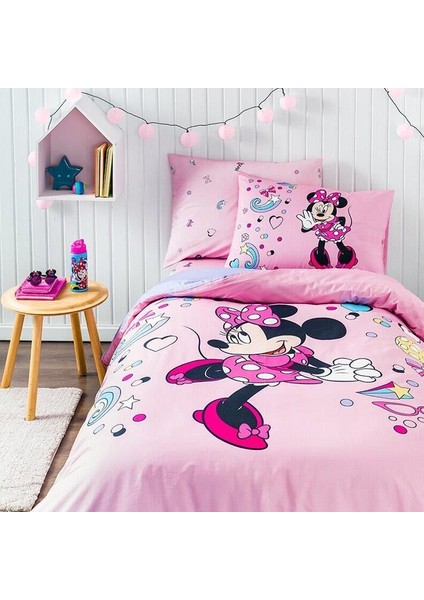 Tek Kişilik Lisanslı Ranforce Kapitone Nevresim Takımı Minnie Icon Pembe