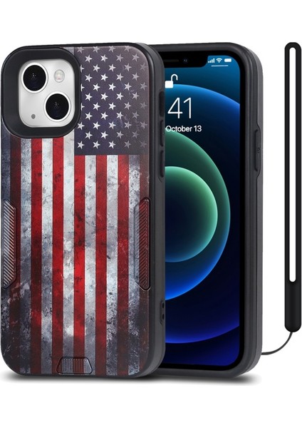 Apple iPhone 13 Için Toz Geçirmez Çizilmez Baskılı Kayışlı Tpu + Pc Kılıf - Amerikan Bayrağı (Yurt Dışından)
