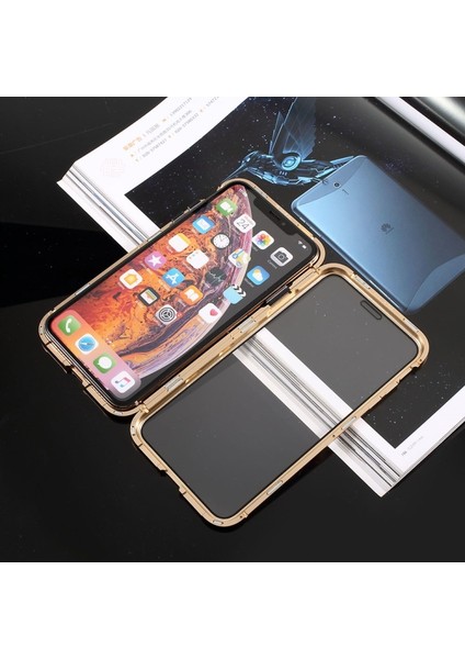 Apple iPhone Xs / x 5.8 Inç Uyumlu Temperli Cam + Metal Çerçeve Telefon Kılıfı (Yurt Dışından)