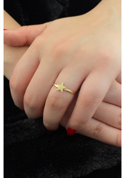 14 Ayar Altın Düz Yıldız Yüzük 2