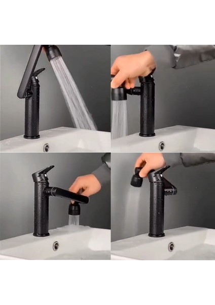 Şpress Siyah Lavabo Bataryası Fonksiyonlu Kafalı Esnek Borulu 360 Derece modelleri