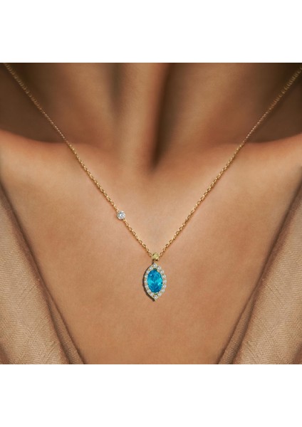 Pirlanta 14 Ayar Altin Aquamarin Renkli Merkiz Taşlı Kolye fiyatları