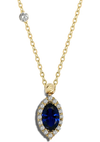 Pirlanta 14 Ayar Altin Safir Renkli Merkiz Taşlı Kolye