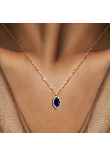 Pirlanta 14 Ayar Altin Safir Renkli Merkiz Taşlı Kolye fiyatları