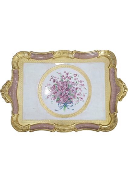 Lm Ahşap 54 x 35CM El Yapımı Dikdörtgen Tepsi Pembe Gold