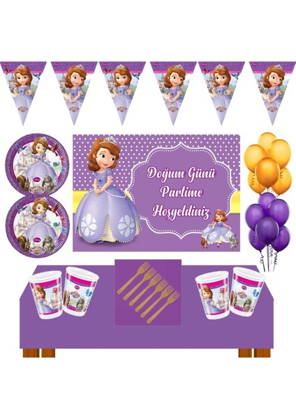 Prenses Sofia Doğum Günü Konsepti 16 Kişilik 50X70 cm Afişli Prenses Sofia Doğum Günü Seti