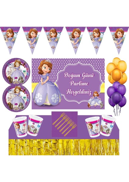 Prenses Sofia Doğum Günü Konsepti 16 Kişilik 50X70 Afişli Prensessofia Doğum Günü Seti Masa Etekli
