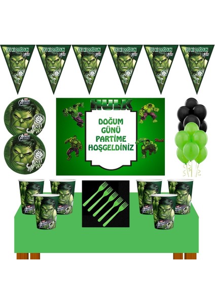 Hulk Doğum Günü Konsepti 8 Kişilik 50X70 cm Afişli Hulk Parti Süsleri Hulk Parti Konsepti