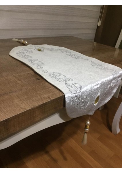 Elaina Kadife Kristal Taş Baskılı Kumaş Krem Salon Takımı 4 Parça - 784 modelleri