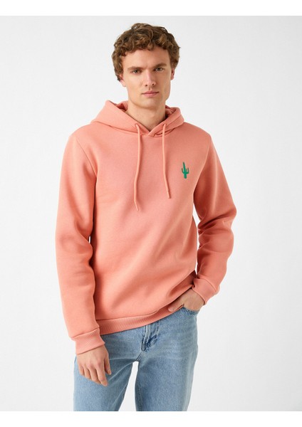 Erkek Kaktüs İşlemeli Kapşonlu Sweatshirt