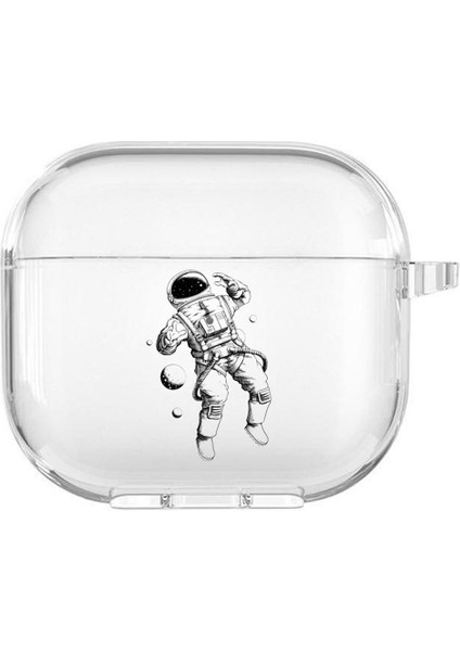 Apple Airpods 3. Nesil Uyumlu Astronot Desenli Premium Silikonlu Şeffaf Airpods Kılıfı