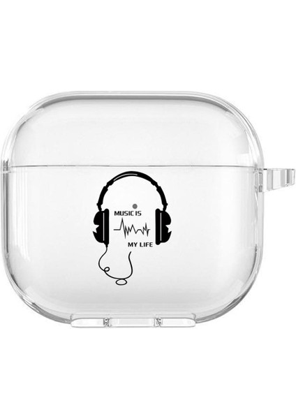 Apple Airpods 3. Nesil Uyumlu Music Is Life Desenli Premium Silikonlu Şeffaf Airpods Kılıfı