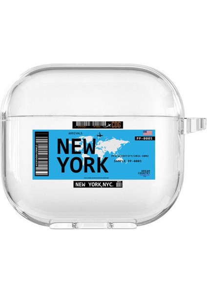 Apple Airpods 3. Nesil Uyumlu New York Desenli Premium Silikonlu Şeffaf Airpods Kılıfı