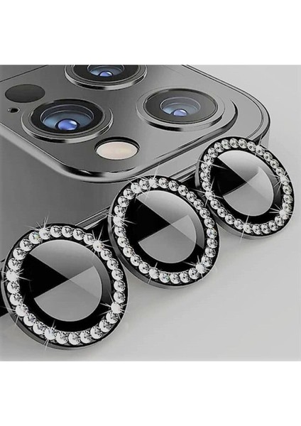 Apple iPhone 12 Pro Max Uyumlu Koyu Gri Swarovski Taşlı Kamera Lens Koruyucu