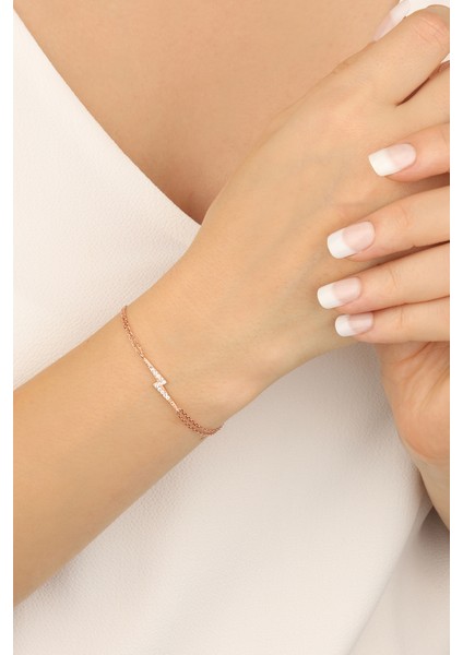 Rose Kaplama Şimşek 925 Ayar Gümüş Bileklik