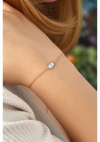 Rose Mineli Göz Model 925 Ayar Gümüş Bileklik