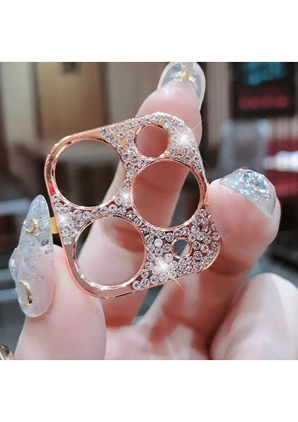 Apple iPhone 12 Pro Max Uyumlu 3D Taşlı Kamera Lens Koruyucu