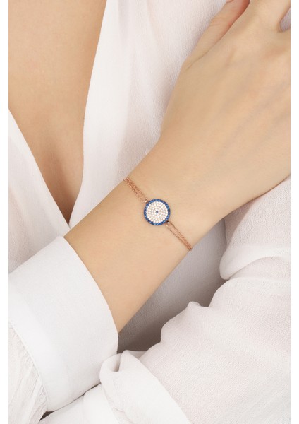 Rose Safir Taşlı Nazar 925 Ayar Gümüş Bileklik