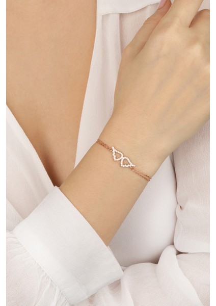 Rose Zirkon Taşlı Kelebeek 925 Ayar Gümüş Bileklik