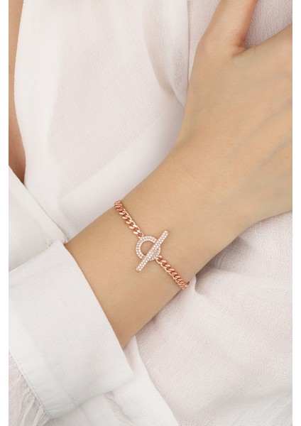 Rose Gurmet Zincir Içten Geçişli 925 Ayar Gümüş Bileklik