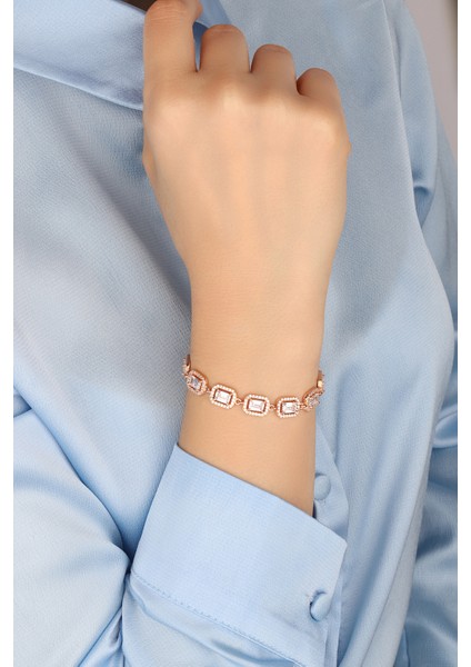 Rose Baget Taşlı 925 Ayar Gümüş Bileklik fiyatları