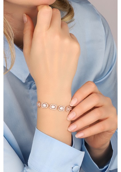 Rose Baget Taşlı 925 Ayar Gümüş Bileklik modelleri