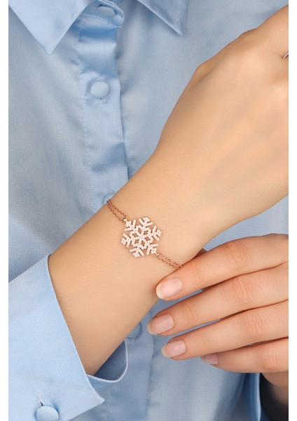 Rose Büyük Kar Tanesi 925 Ayar Gümüş Bileklik